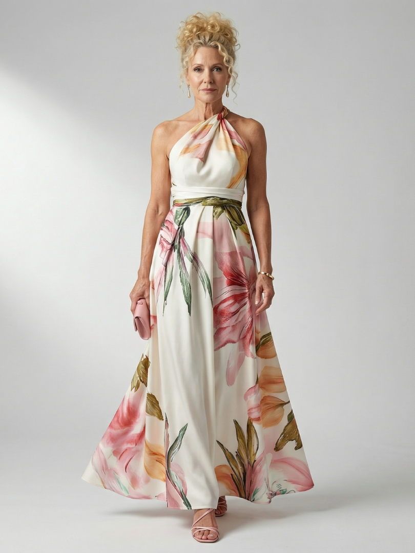 Marjorie | Halter Floral Maxi Dress