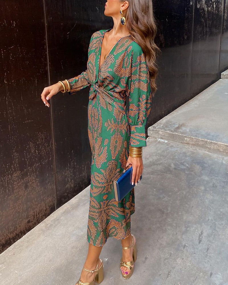 JANE - Long V-Neck A-Line Maxi Dress