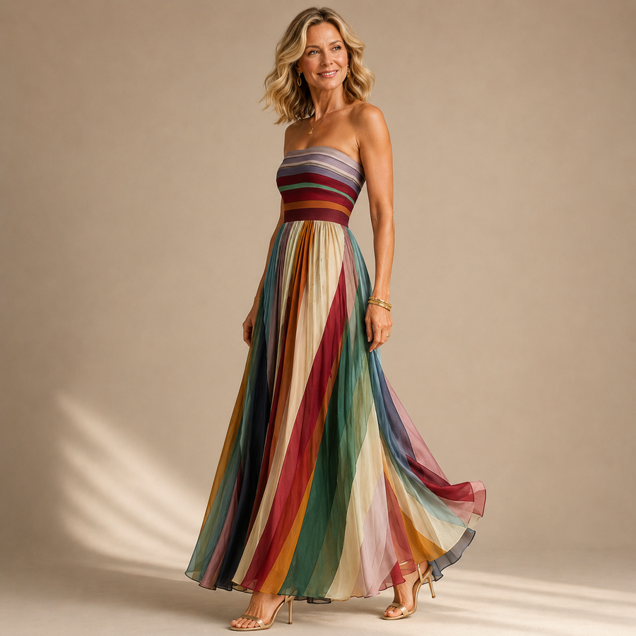Clarice | Strapless Colourful Pleated Summer Maxi Dress