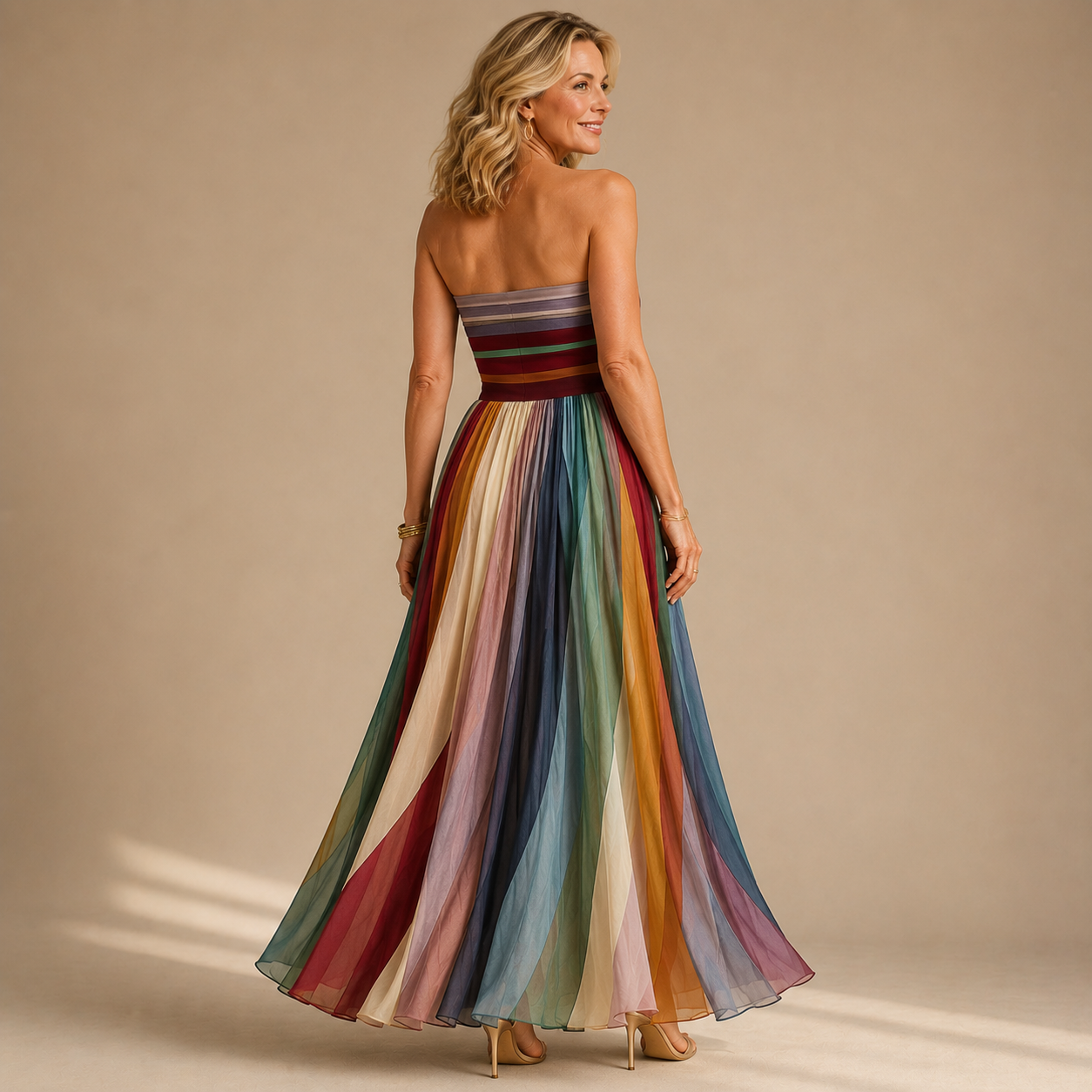 Clarice | Strapless Colourful Pleated Summer Maxi Dress